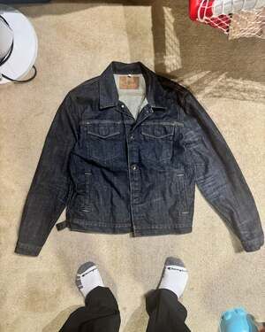 7 For All Mankind Men's Dark Wash Indigo Denim Trucker Jacket